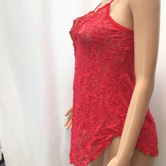 Vtg 1980s Intimate Moods Sexy Red Lace Sequin Slip - Picture 5 of 8